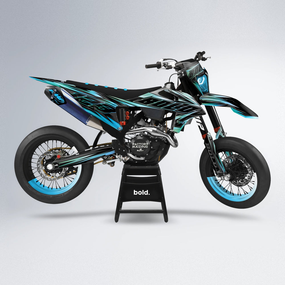 THUNDERSTRUCK supermoto graphics kit in Light Blue & White