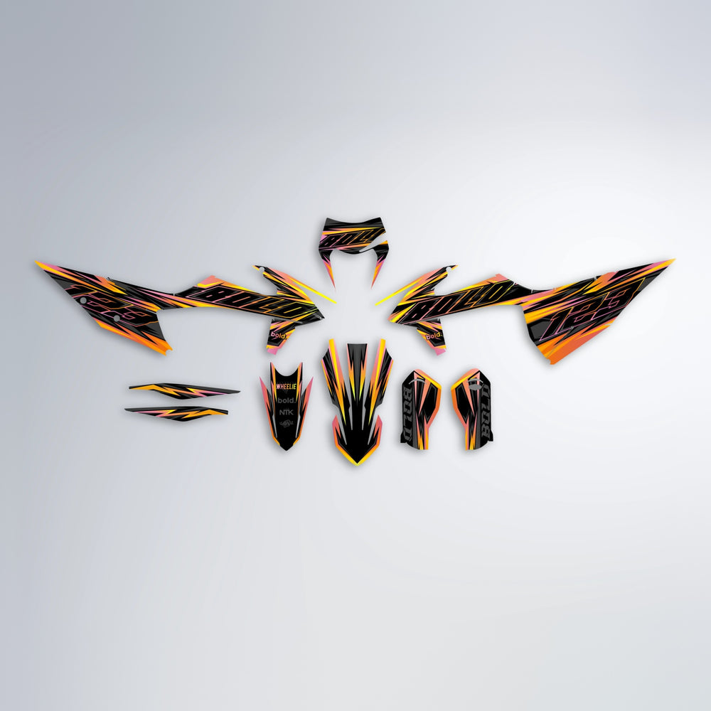 THUNDERSTRUCK graphics kit parts layout in Orange & Yellow