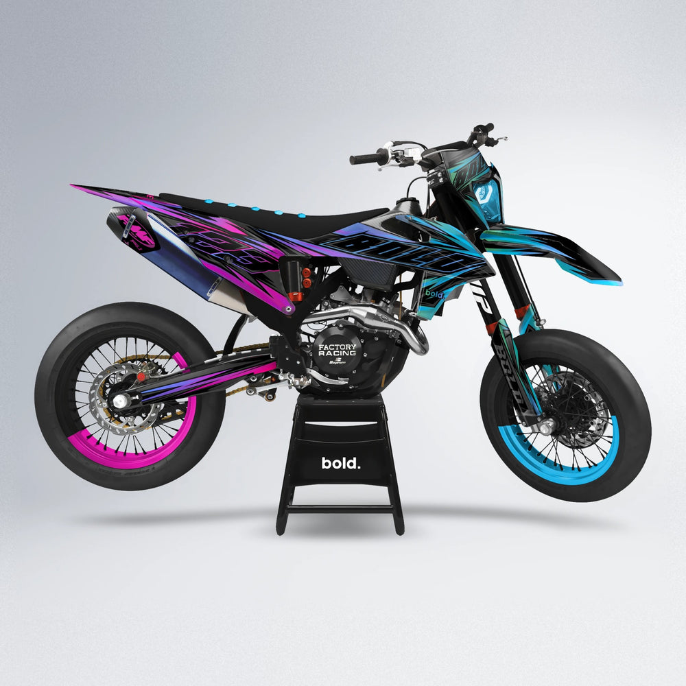 THUNDERSTRUCK supermoto graphics kit in Pink & Light Blue