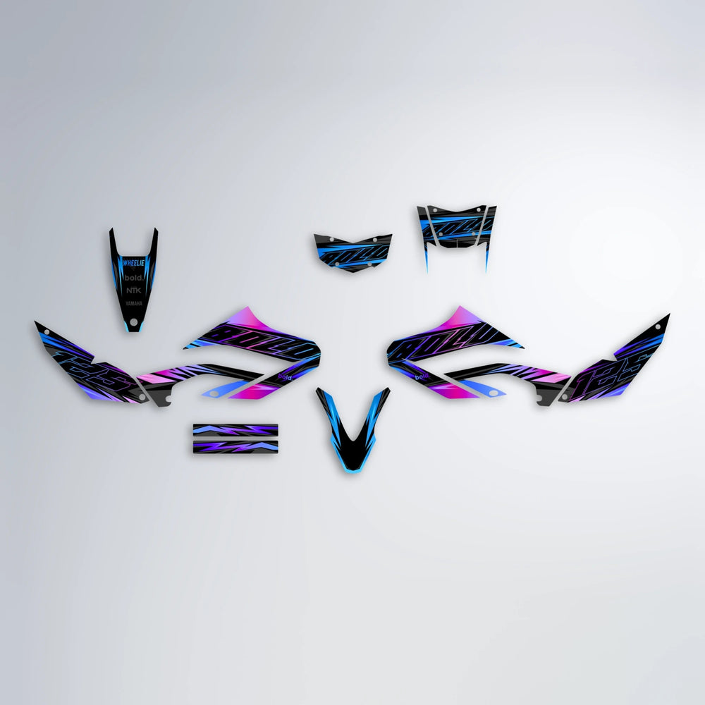 THUNDERSTRUCK Yamaha WR 125X graphics kit parts layout in Blue Purple Fade