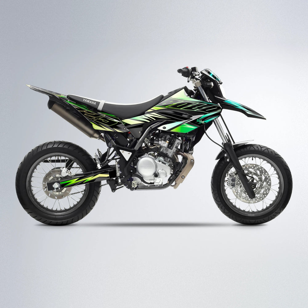 THUNDERSTRUCK Yamaha WR 125X supermoto graphics kit in Cyan & Green