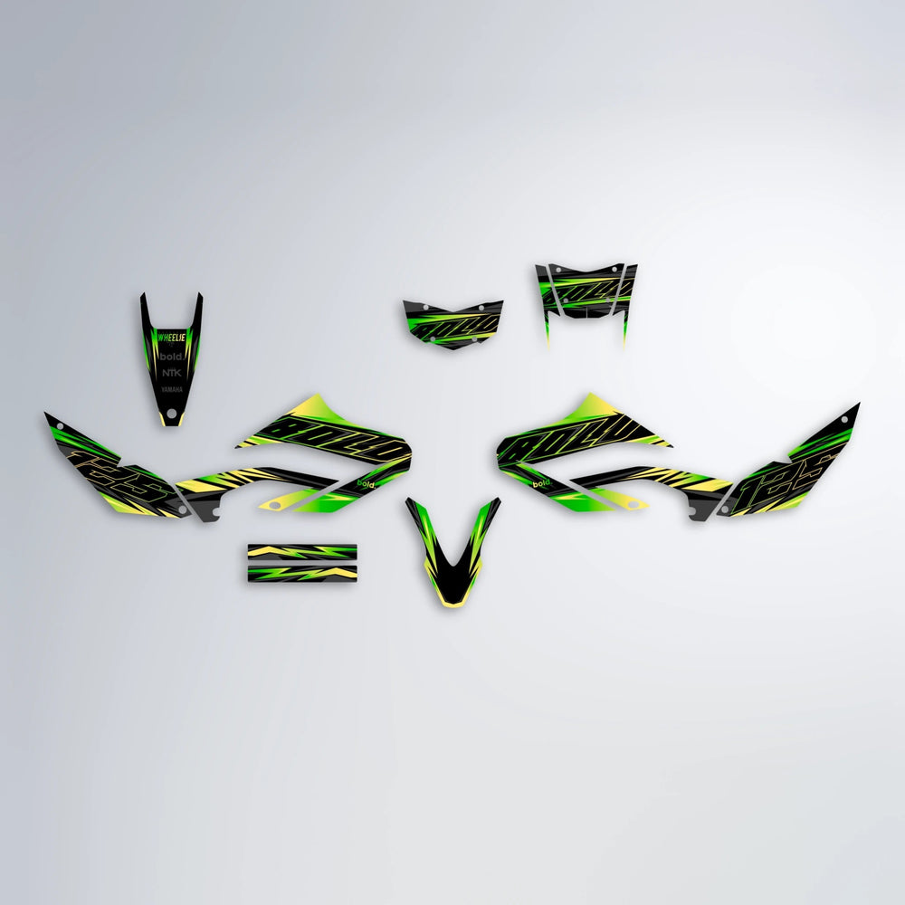 THUNDERSTRUCK Yamaha WR 125X graphics kit parts layout in Green