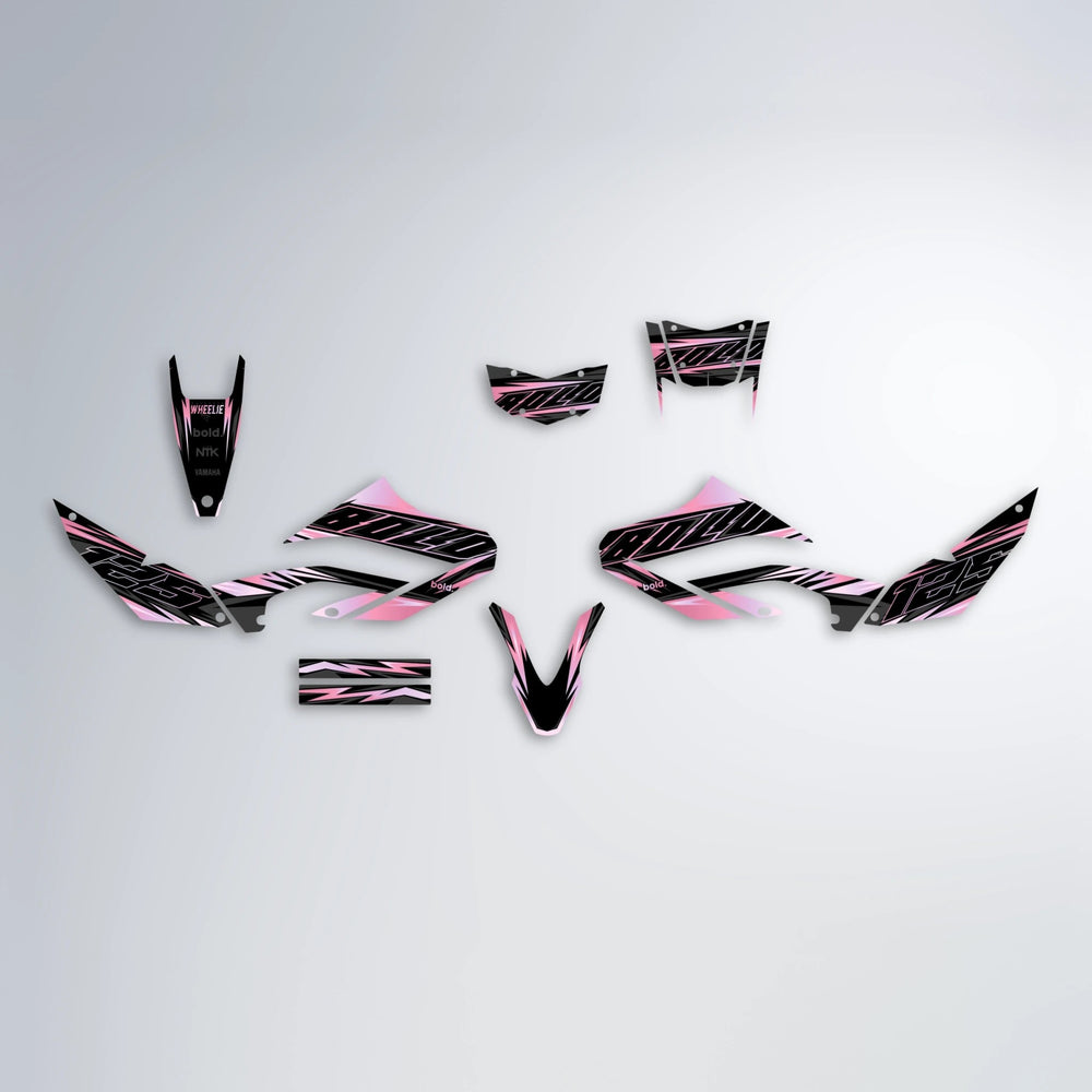 THUNDERSTRUCK Yamaha WR 125X graphics kit parts layout in Sakura Pink