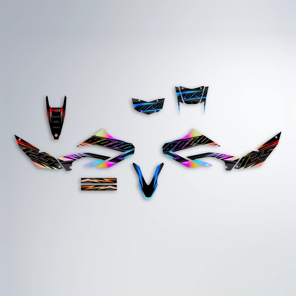 THUNDERSTRUCK Yamaha WR 125X graphics kit parts layout in Sunset Fade