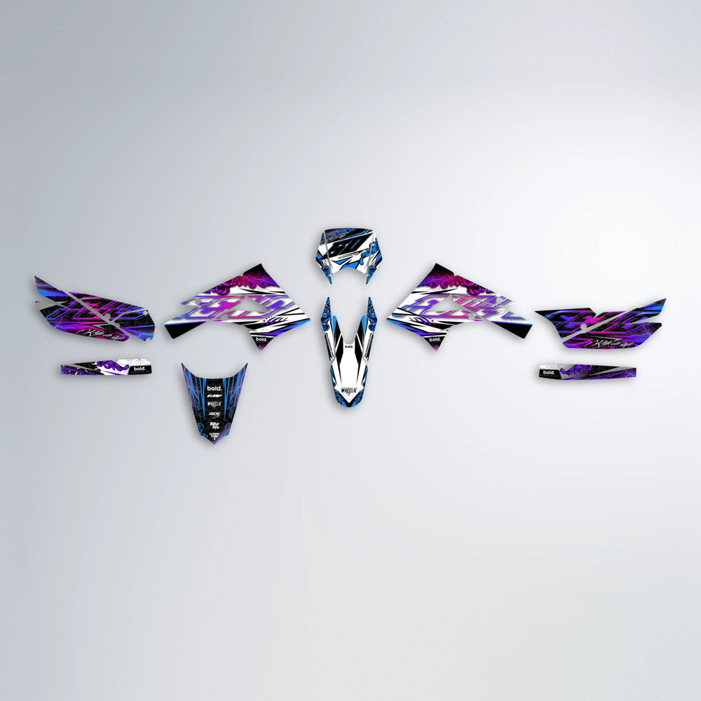 TIDAL Derbi Senda graphics kit parts layout in Blue Purple Fade
