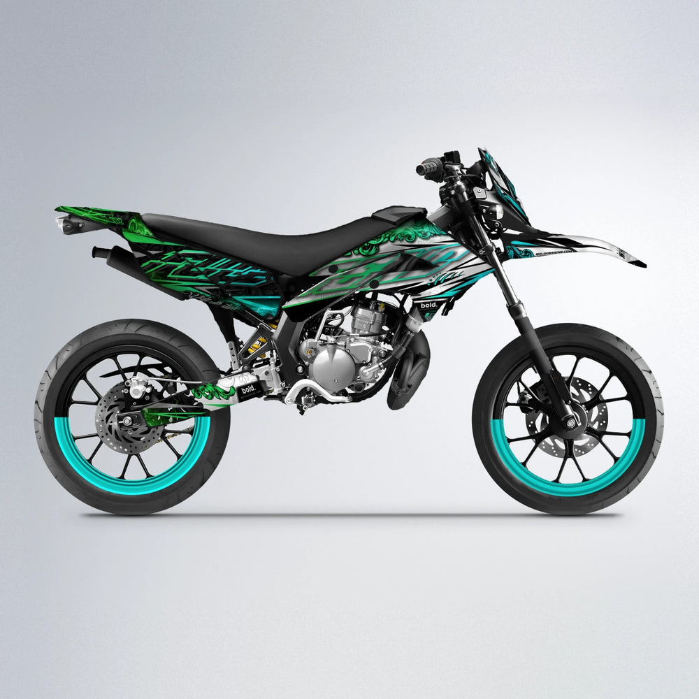 TIDAL Derbi Senda supermoto graphics kit in Cyan & Green