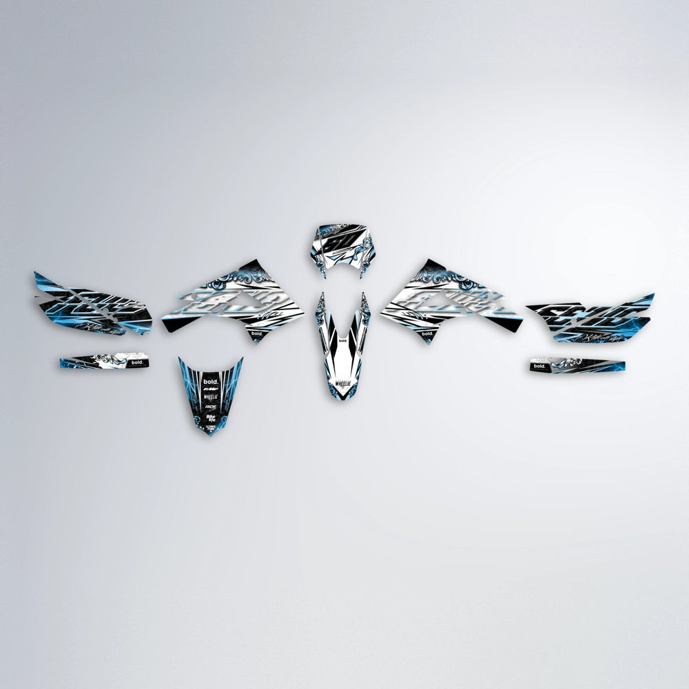 TIDAL Derbi Senda graphics kit parts layout in Light Blue & White