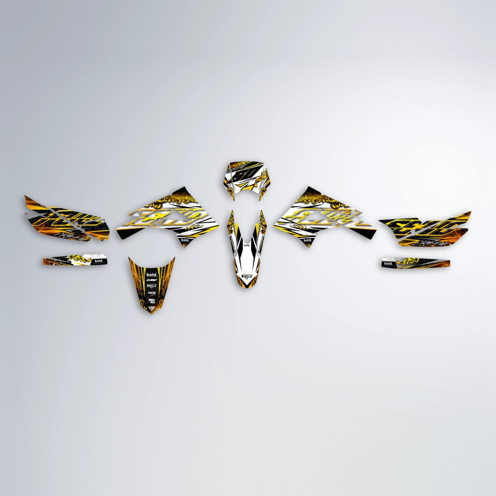 TIDAL Derbi Senda graphics kit parts layout in Orange & Yellow
