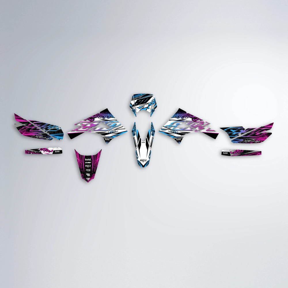 TIDAL Derbi Senda graphics kit parts layout in Pink & Light Blue