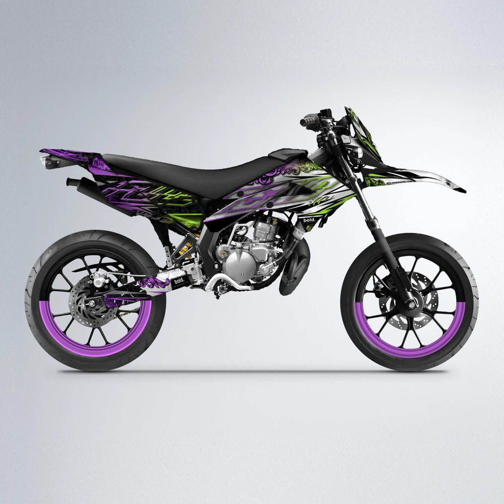 TIDAL Derbi Senda supermoto graphics kit in Purple & Yellow