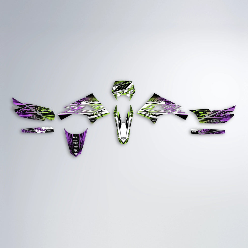 TIDAL Derbi Senda graphics kit parts layout in Purple & Yellow