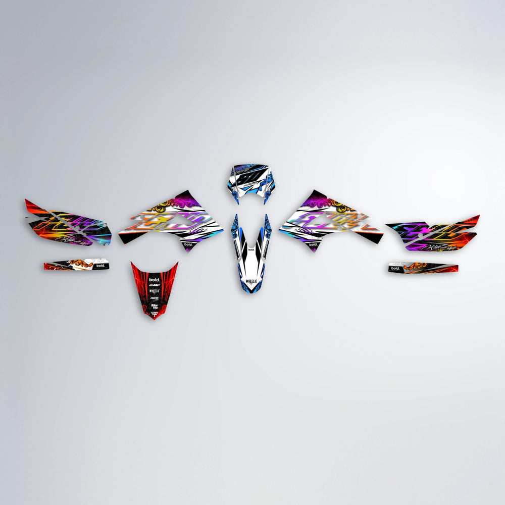 TIDAL Derbi Senda graphics kit parts layout in Sunset Fade