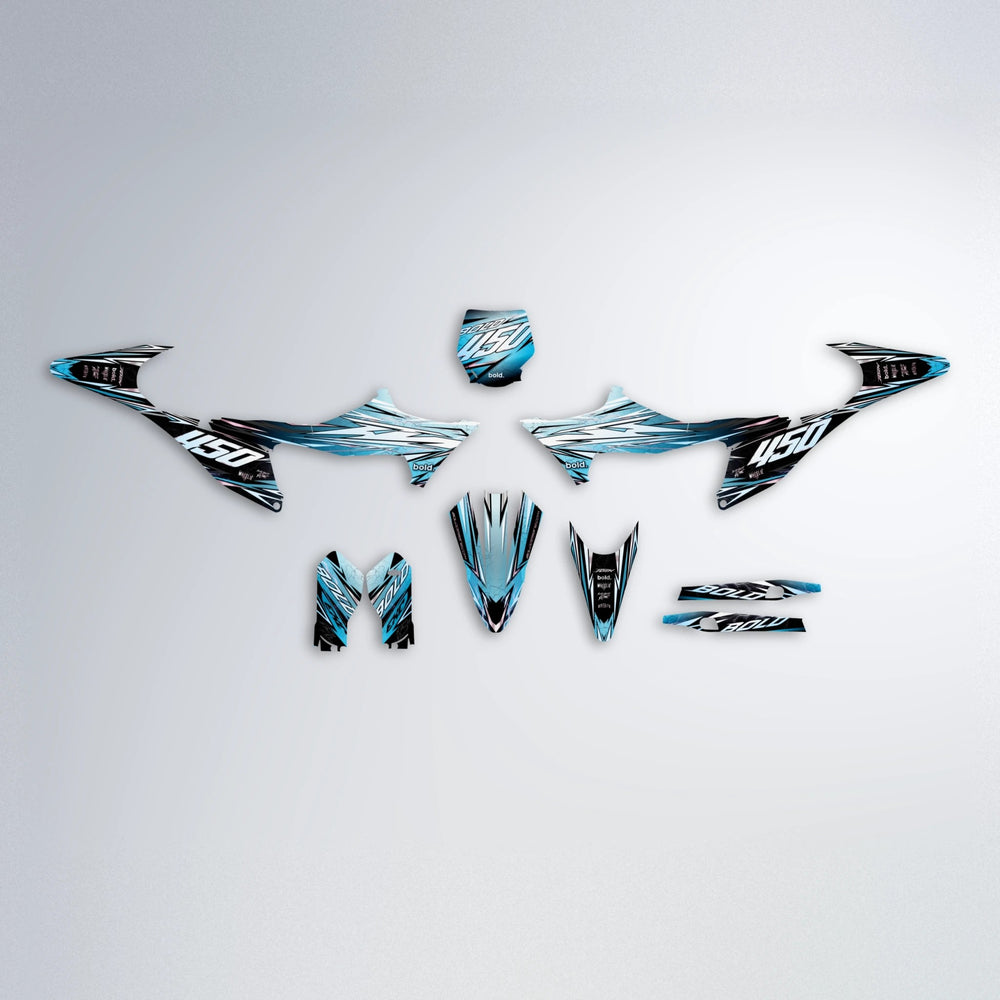 TOTH Stark Varg MX graphics kit parts layout in Light Blue & White