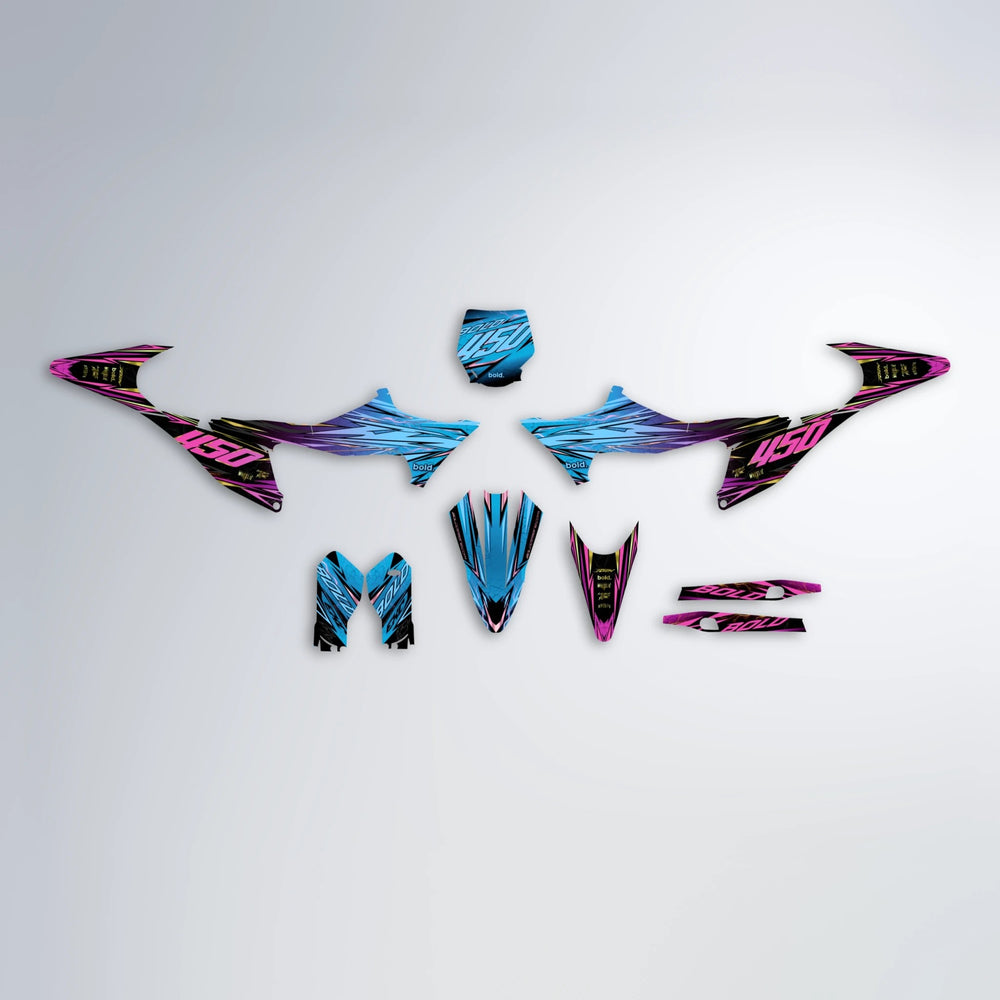 TOTH Stark Varg MX graphics kit parts layout in Pink & Light Blue
