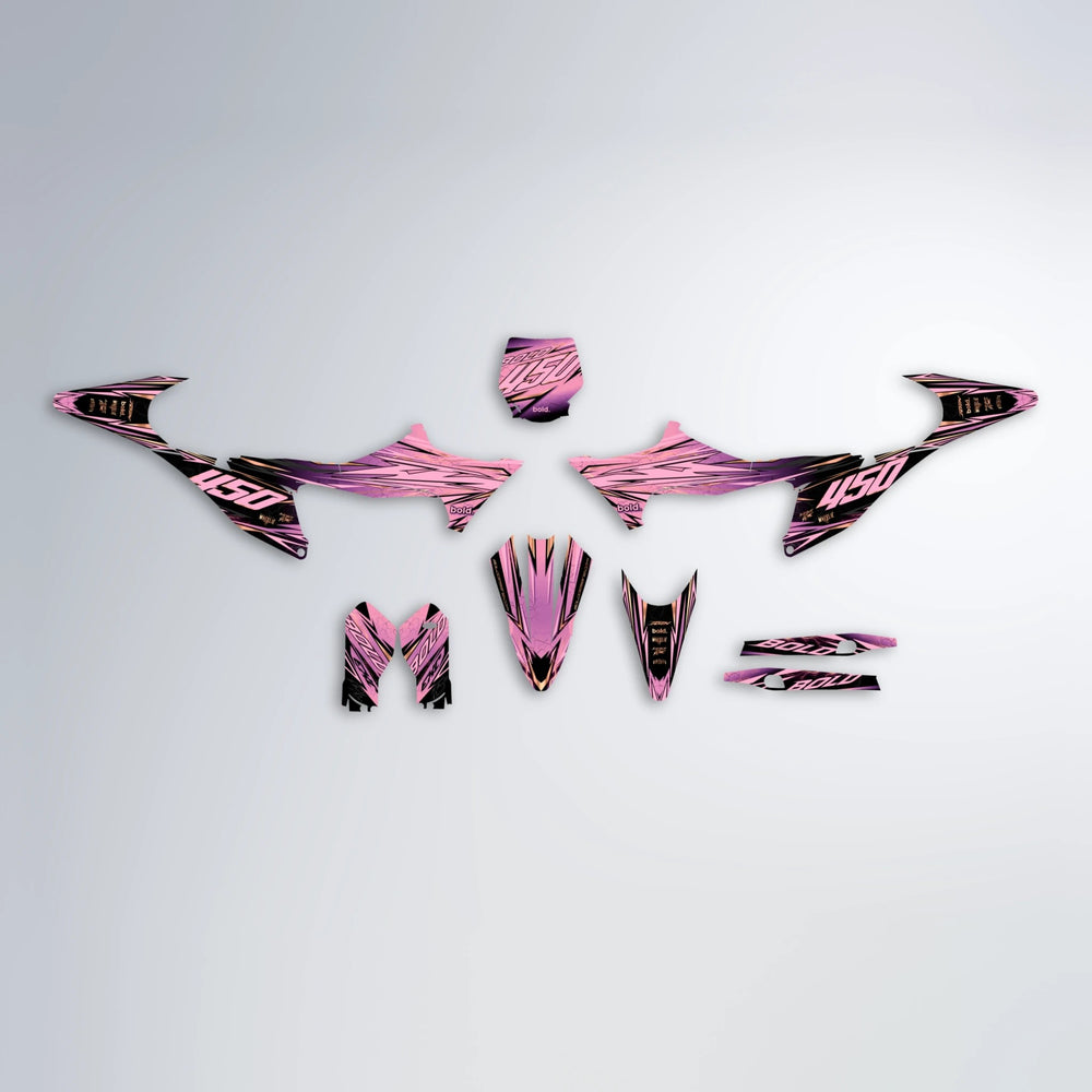 TOTH Stark Varg MX graphics kit parts layout in Sakura Pink