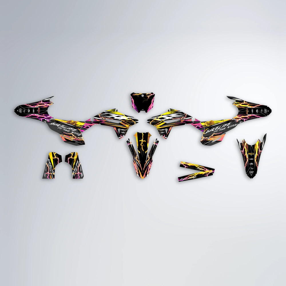 TRINITY Honda graphics kit parts layout in Pink & Yellow