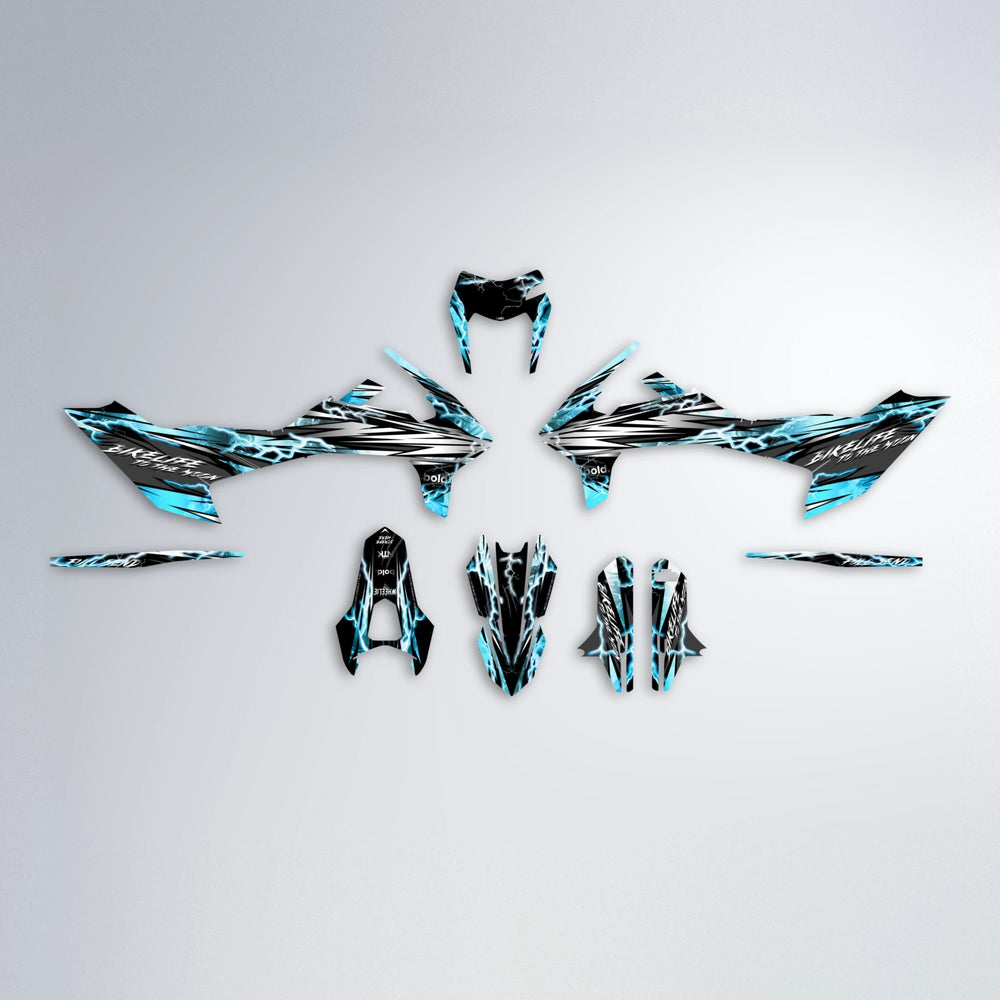 TRINITY KTM SMC 690 graphics kit parts layout in Light Blue & White