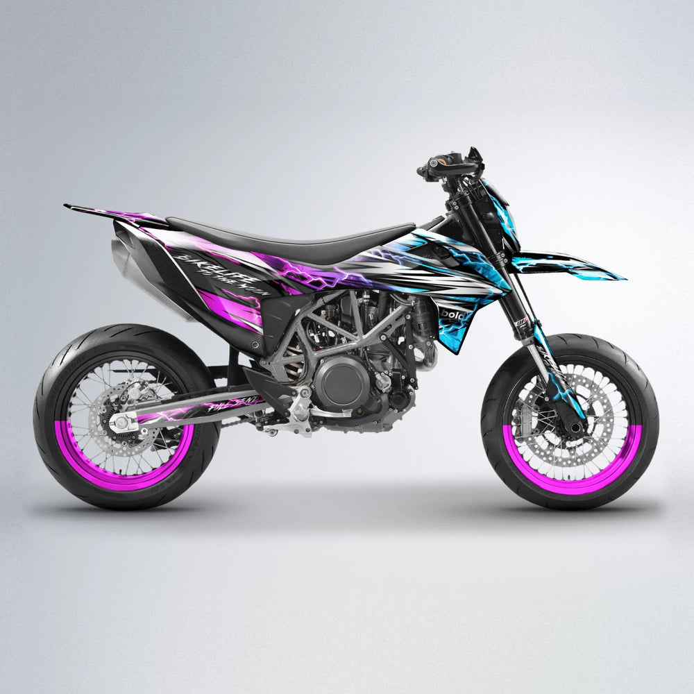 TRINITY KTM SMC 690 supermoto graphics kit in Pink & Light Blue