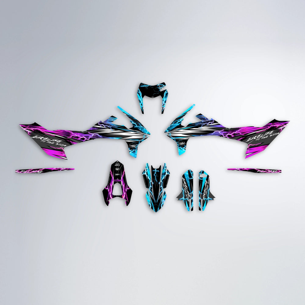TRINITY KTM SMC 690 graphics kit parts layout in Pink & Light Blue