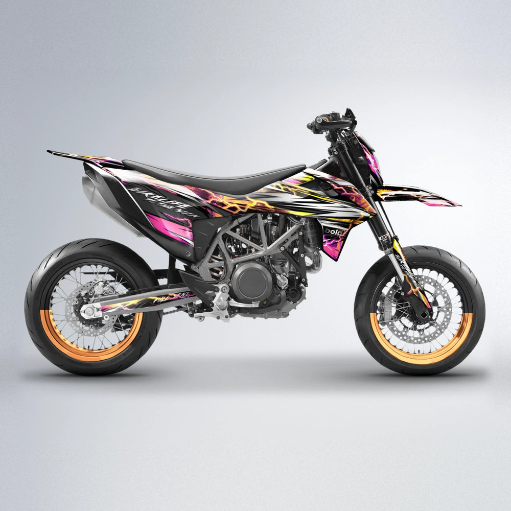 TRINITY KTM SMC 690 supermoto graphics kit in Pink & Yellow