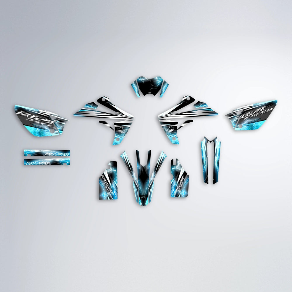 TRINITY Rieju MRT graphics kit parts layout in Light Blue & White