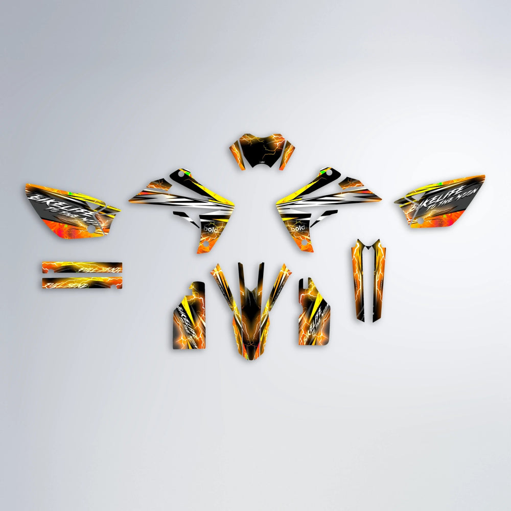 TRINITY Rieju MRT graphics kit parts layout in Orange & Yellow