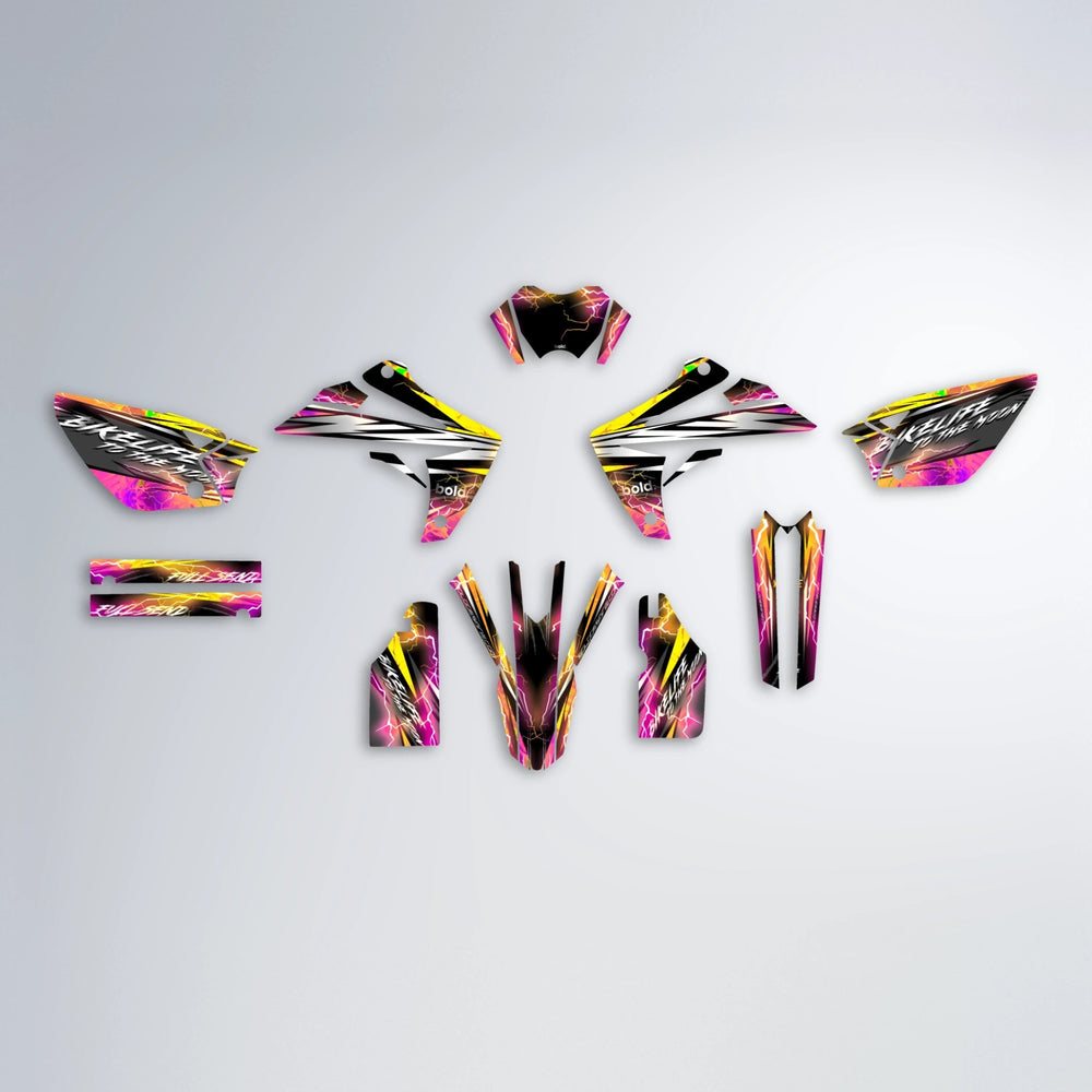 TRINITY Rieju MRT graphics kit parts layout in Pink & Yellow