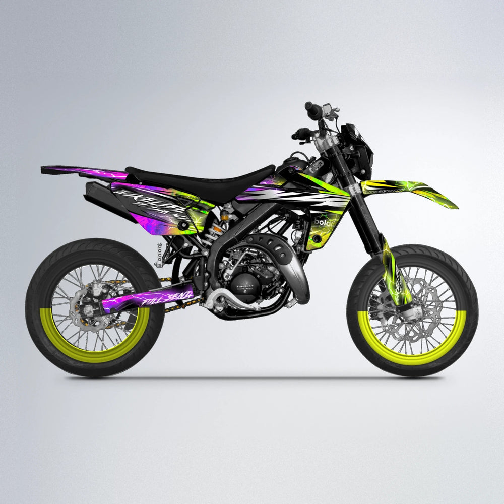 TRINITY Rieju MRT supermoto graphics kit in Purple & Yellow