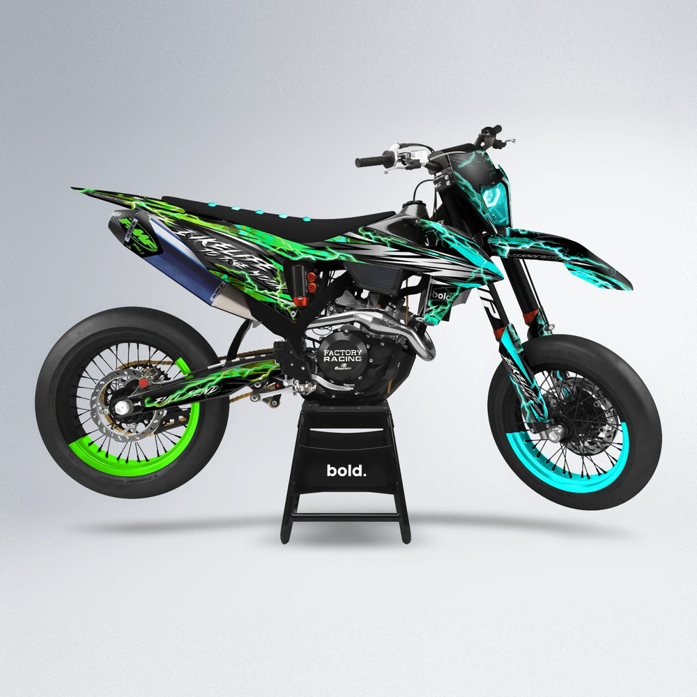 TRINITY supermoto graphics kit in Cyan & Green