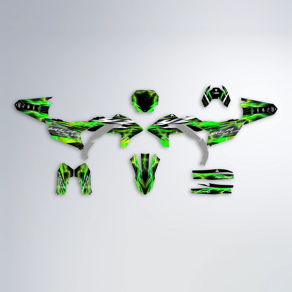 TRINITY Yamaha YZF MX graphics kit parts layout in Green
