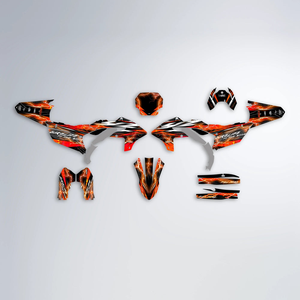TRINITY Yamaha YZF MX graphics kit parts layout in Orange