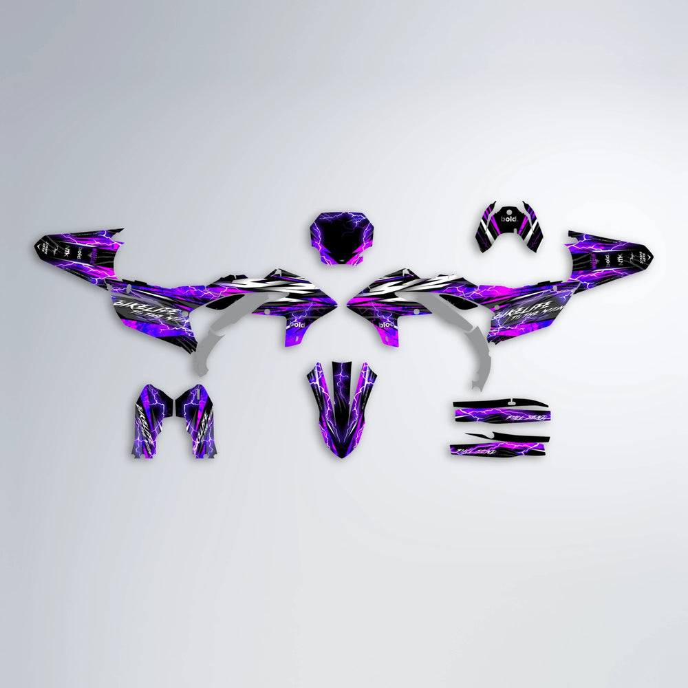 TRINITY Yamaha YZF MX graphics kit parts layout in Purple