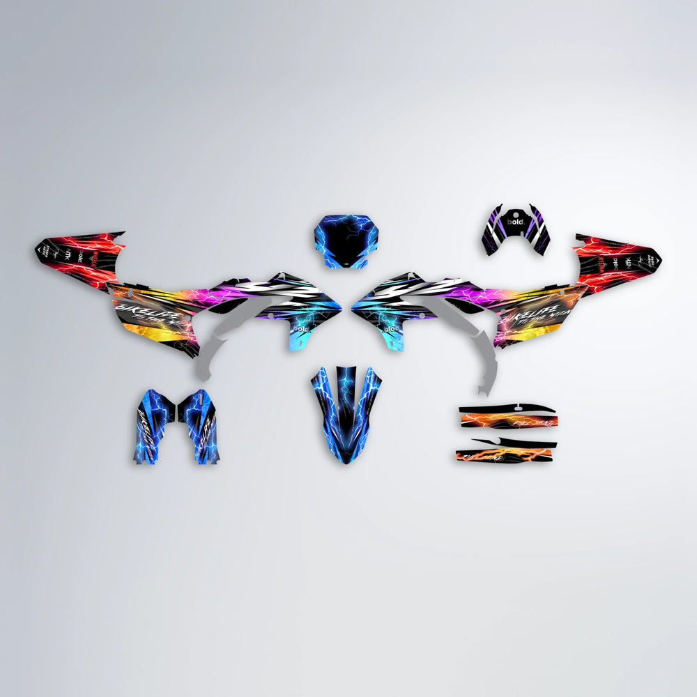 TRINITY Yamaha YZF MX graphics kit parts layout in Sunset Fade