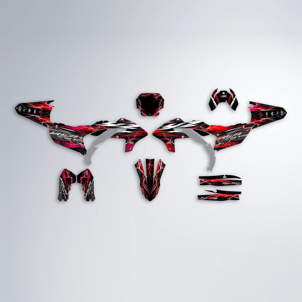 TRINITY Yamaha YZF SM graphics kit parts layout in Black & Red