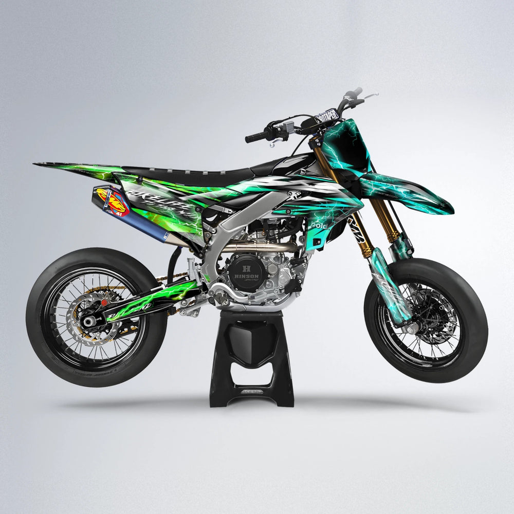 TRINITY Yamaha YZF SM supermoto graphics kit in Cyan & Green