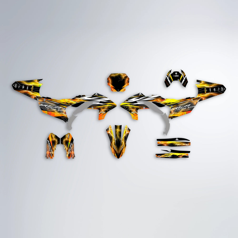 TRINITY Yamaha YZF SM graphics kit parts layout in Orange & Yellow