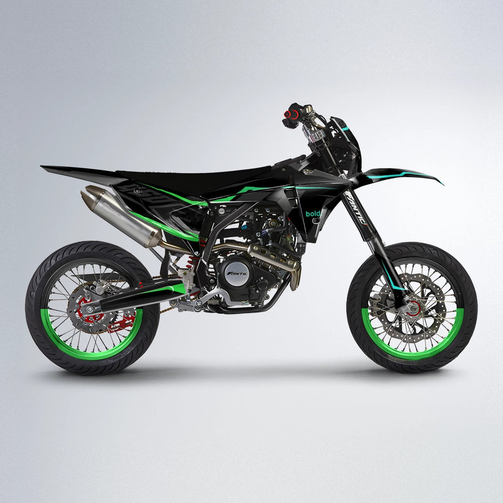 TRONIC Fantic supermoto graphics kit in Cyan & Green