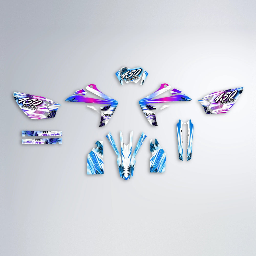 TROPIC Rieju MRT graphics kit parts layout in Blue Purple Fade