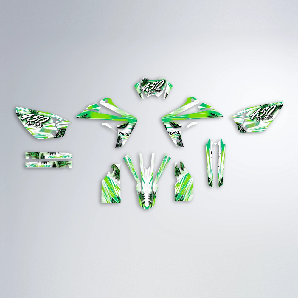 TROPIC Rieju MRT graphics kit parts layout in Green