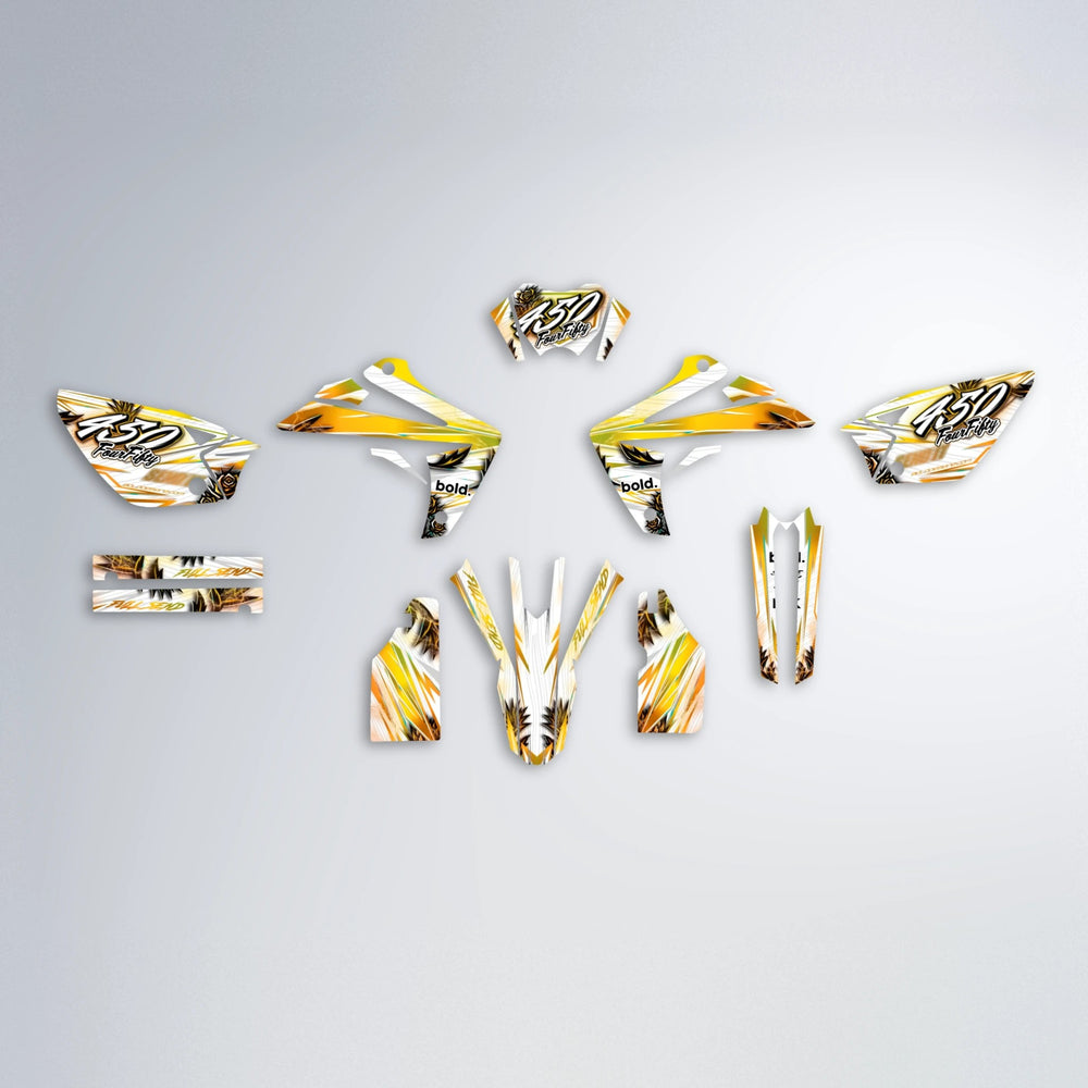 TROPIC Rieju MRT graphics kit parts layout in Orange & Yellow