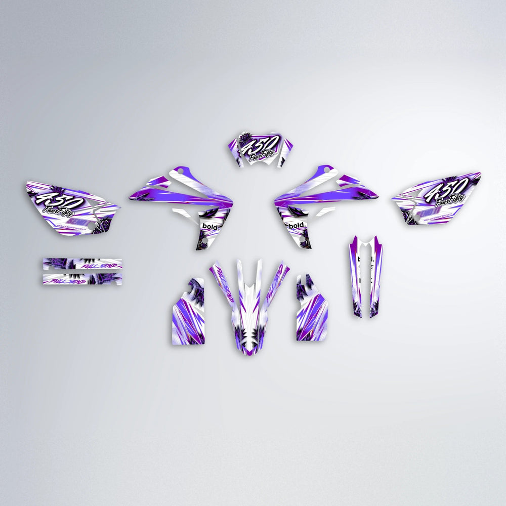 TROPIC Rieju MRT graphics kit parts layout in Purple
