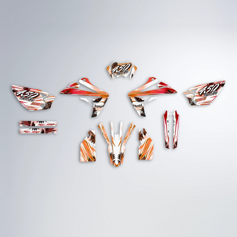 TROPIC Rieju MRT graphics kit parts layout in Red & Orange