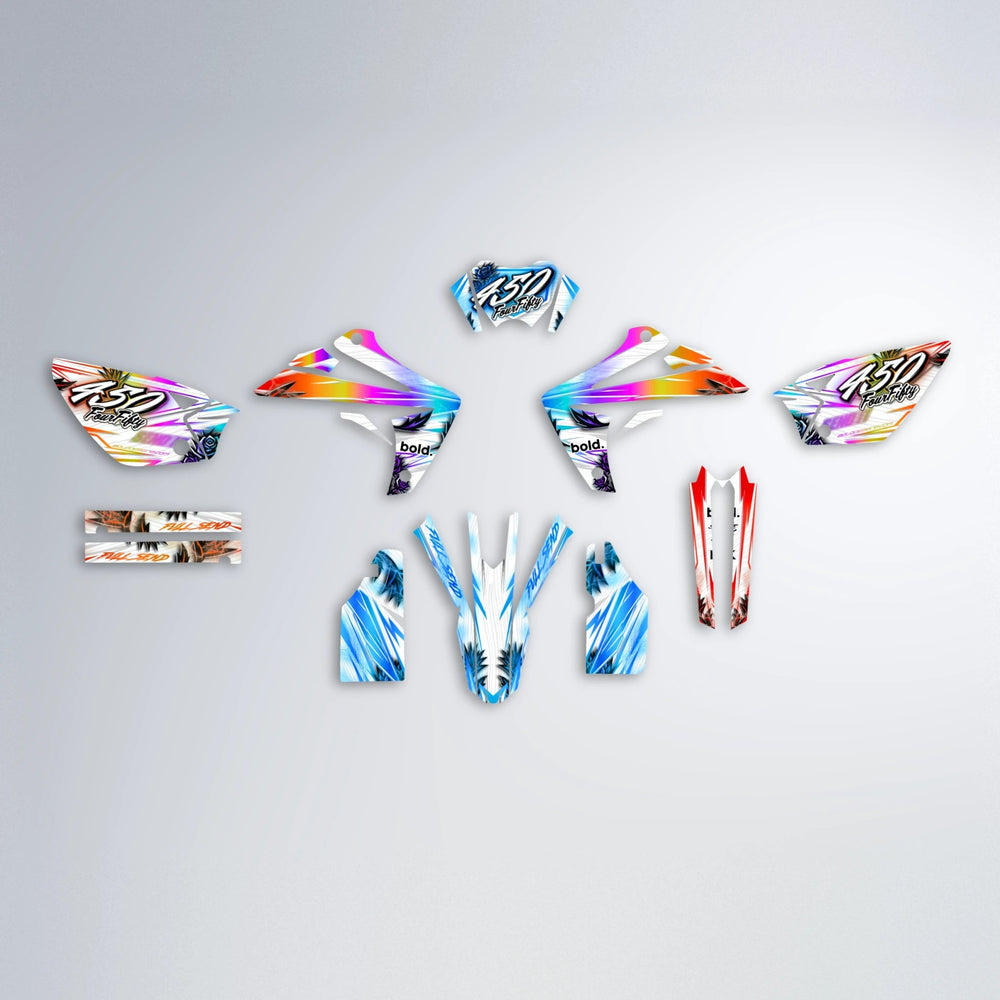 TROPIC Rieju MRT graphics kit parts layout in Sunset Fade