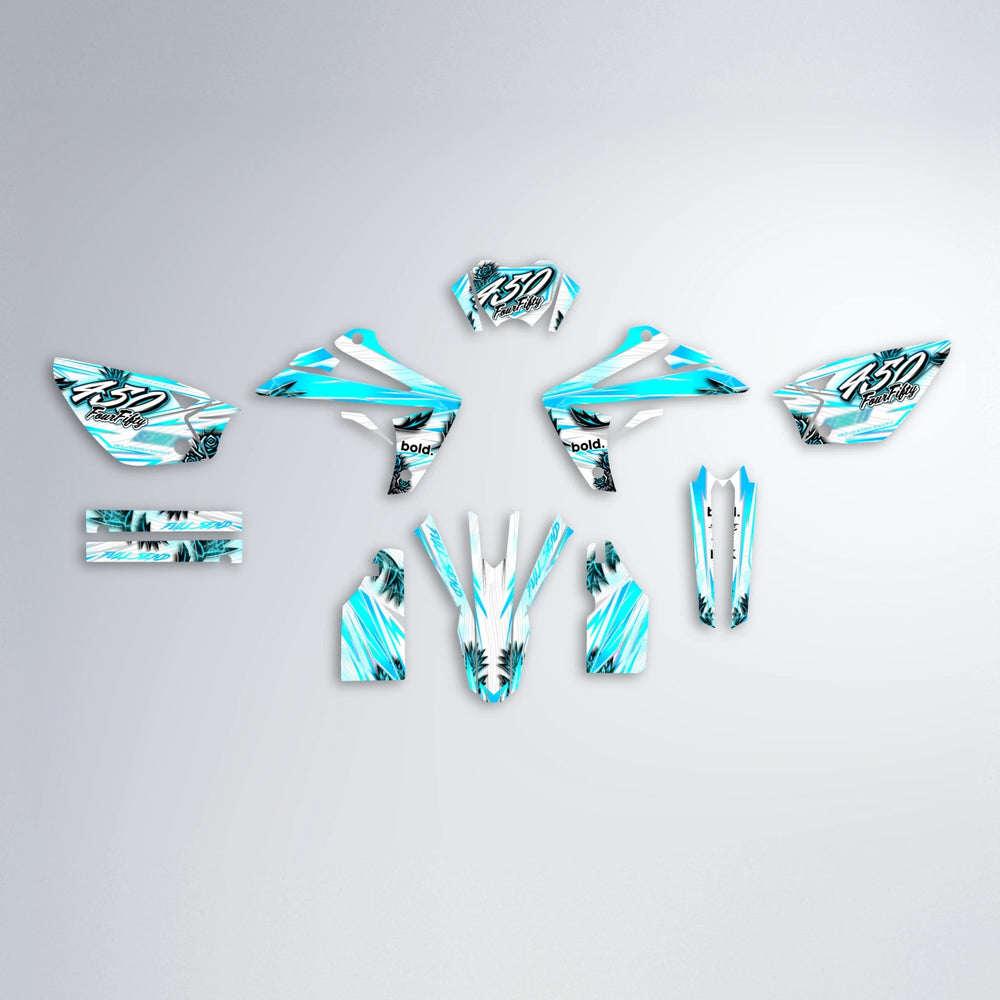 TROPIC Rieju MRT graphics kit parts layout in Teal