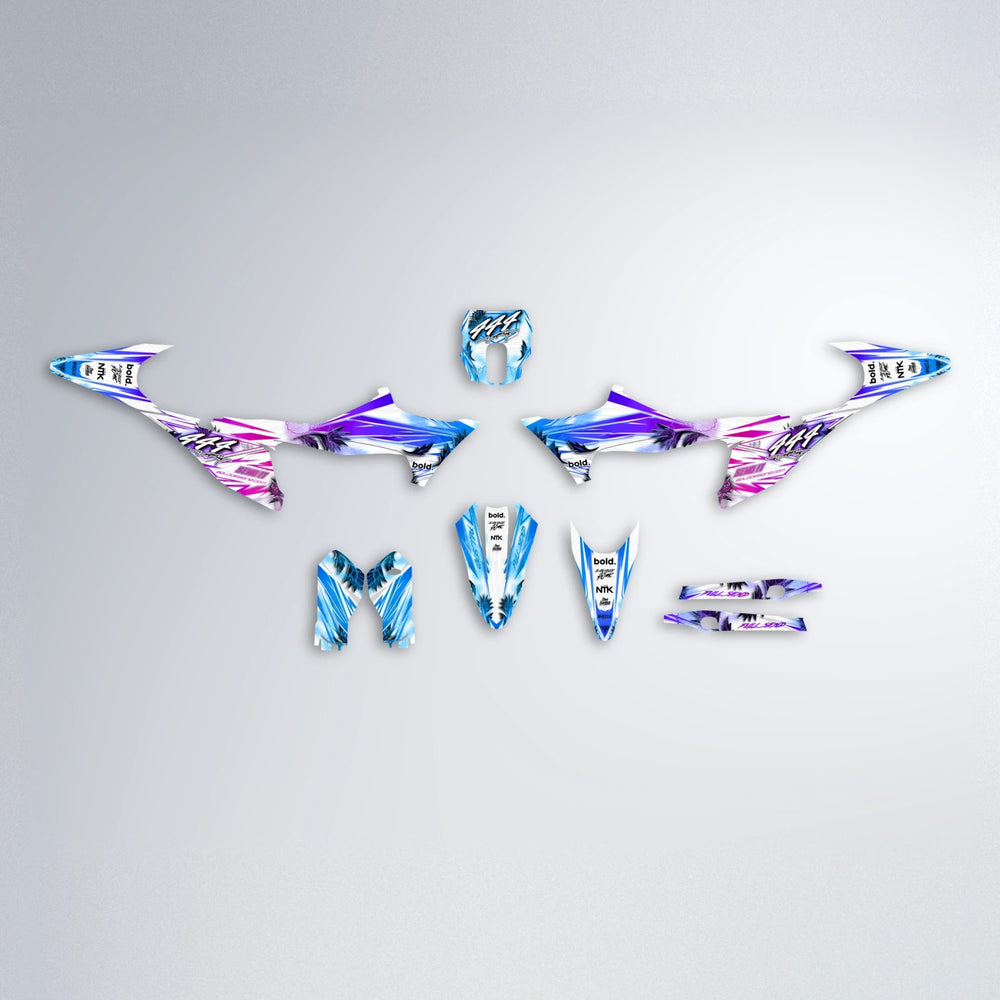 TROPIC Stark Varg MX graphics kit parts layout in Blue Purple Fade