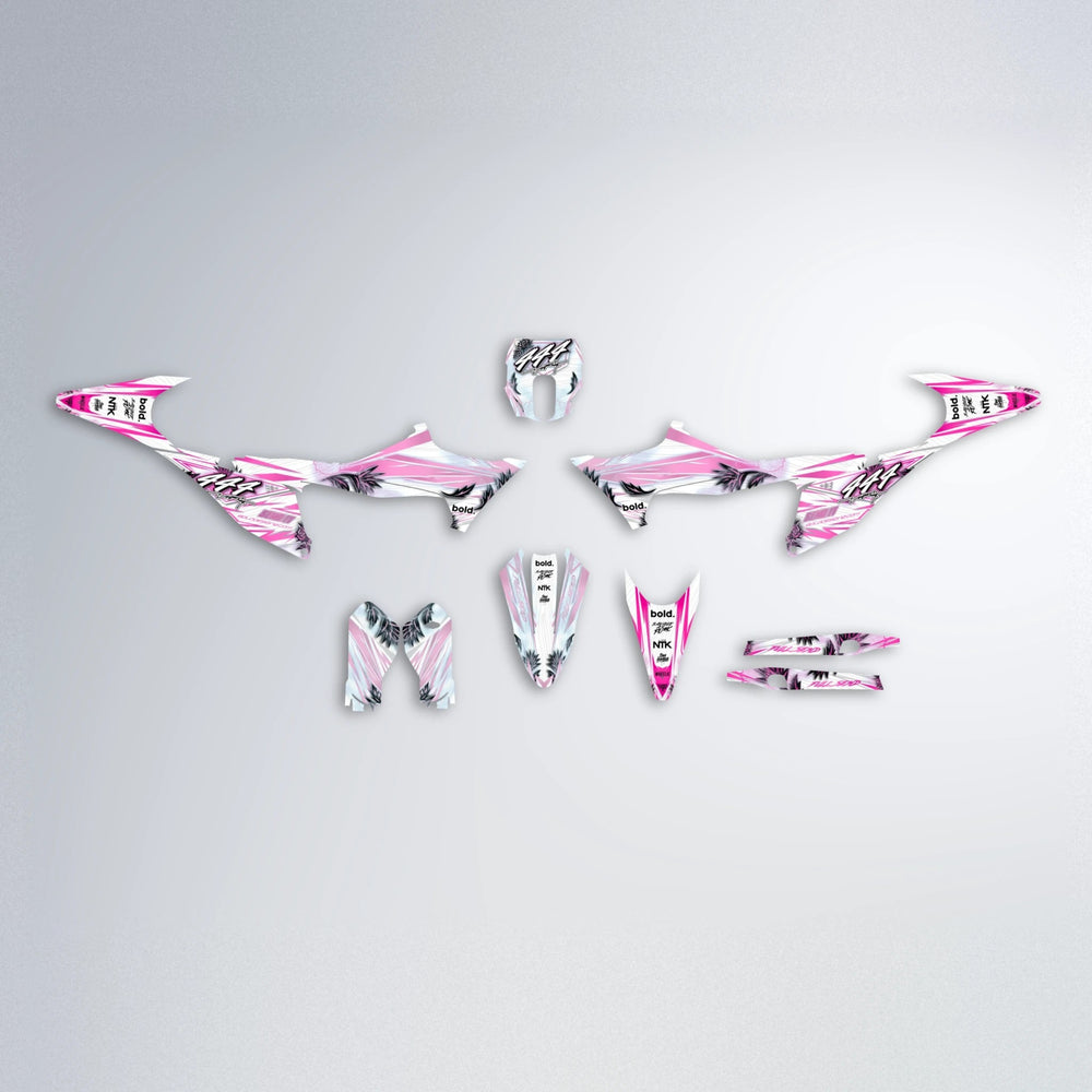 TROPIC Stark Varg MX graphics kit parts layout in Flamingo