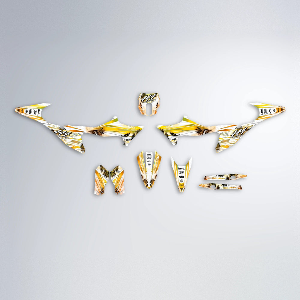TROPIC Stark Varg MX graphics kit parts layout in Orange & Yellow