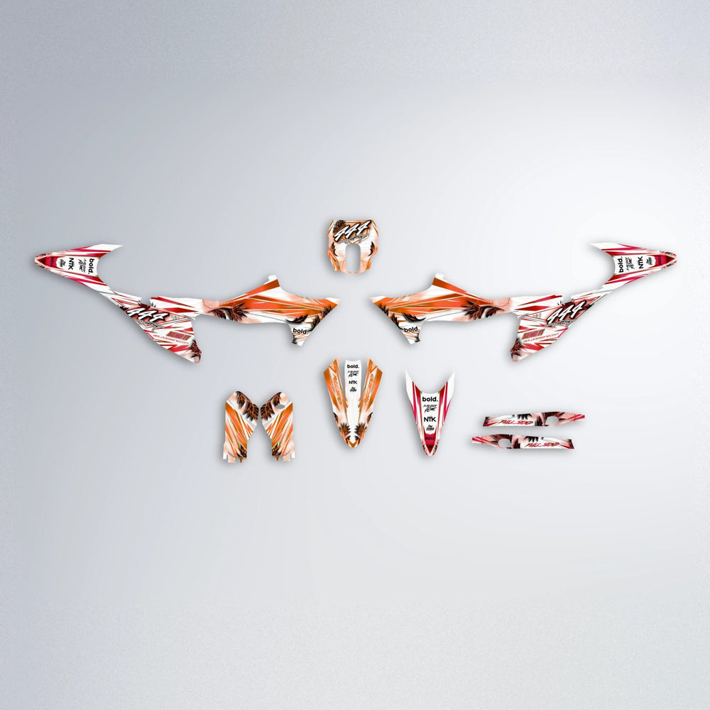 TROPIC Stark Varg MX graphics kit parts layout in Red & Orange