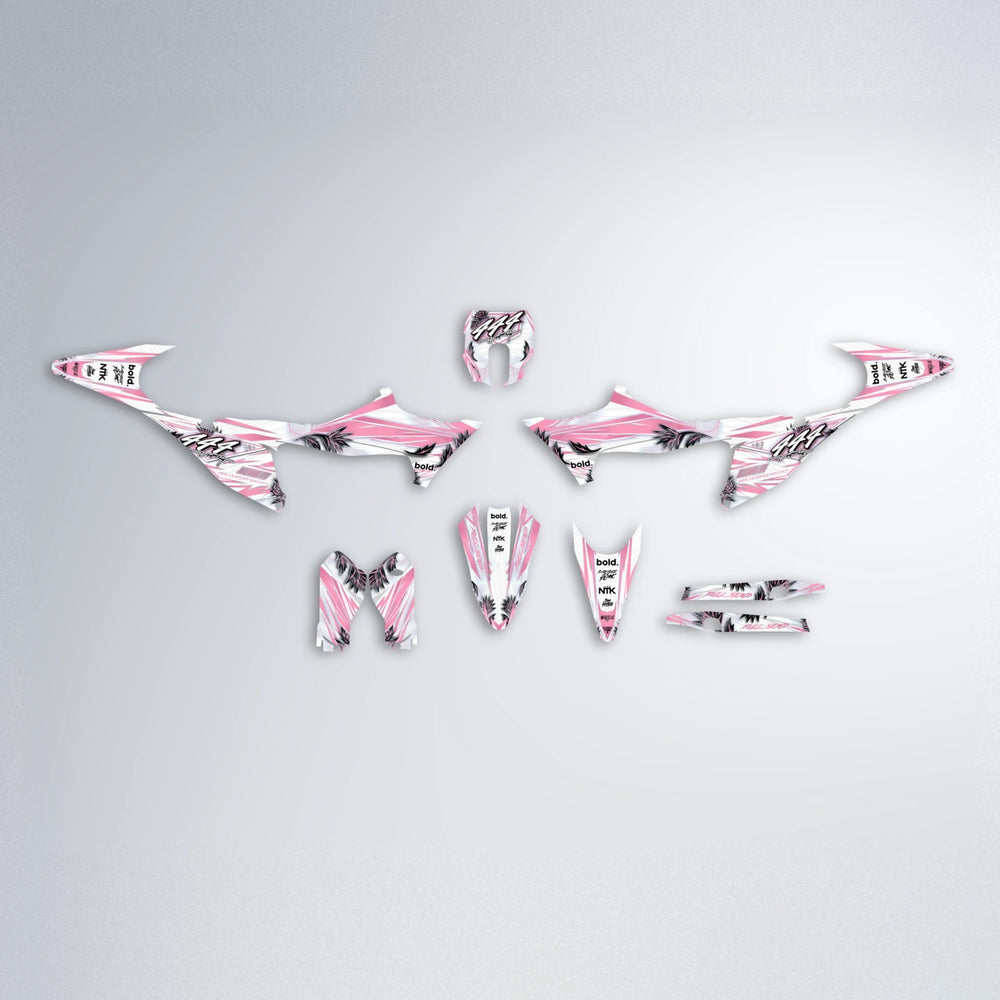 TROPIC Stark Varg MX graphics kit parts layout in Sakura Pink