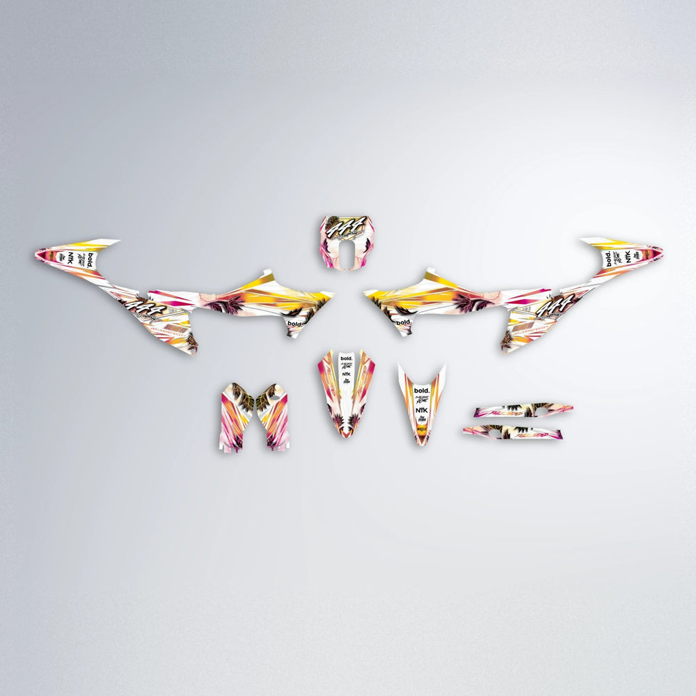 TROPIC Stark Varg SM graphics kit parts layout in Pink & Yellow